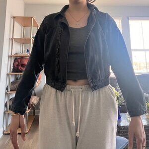 Crop distressed denim jacket